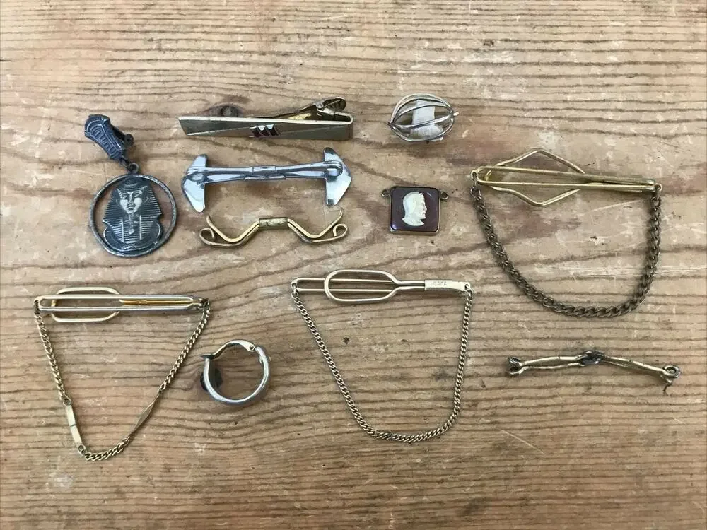 Vintage Mid Century Antique Mixed Lot Brass Metal Tie Clips Anson Swank Krementz